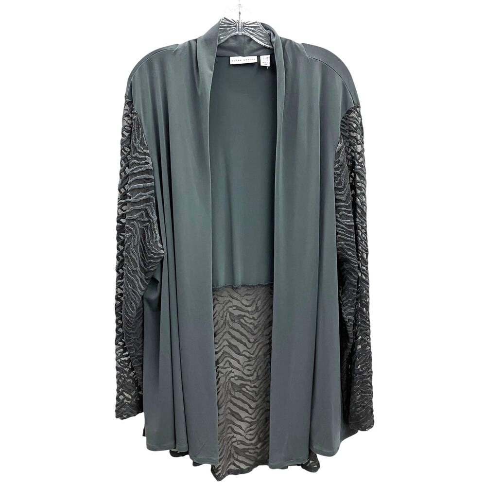 Susan Graver Cardigan Artsy 3X Gray Open Front Slinky Sheer Mesh Longline